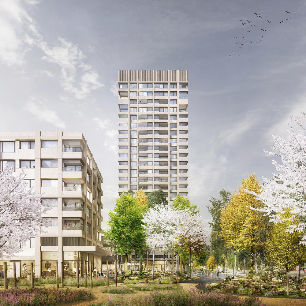 Architekturvisualisierung
Rendering
Hochhaus Zürich, Schweiz, 
Wettbewerb 2015,
1. Rang
Galli Rudolf
Beton
Park