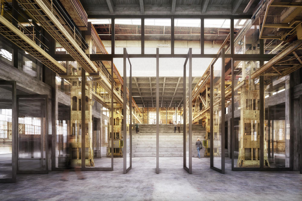 Architekturvisualisierung
Render
Halle53,
Winterthur Schweiz,
Spilmann Echsle Architekten
Interieur
Produktionsgebäude
Metallstrukturen
Betontreppe