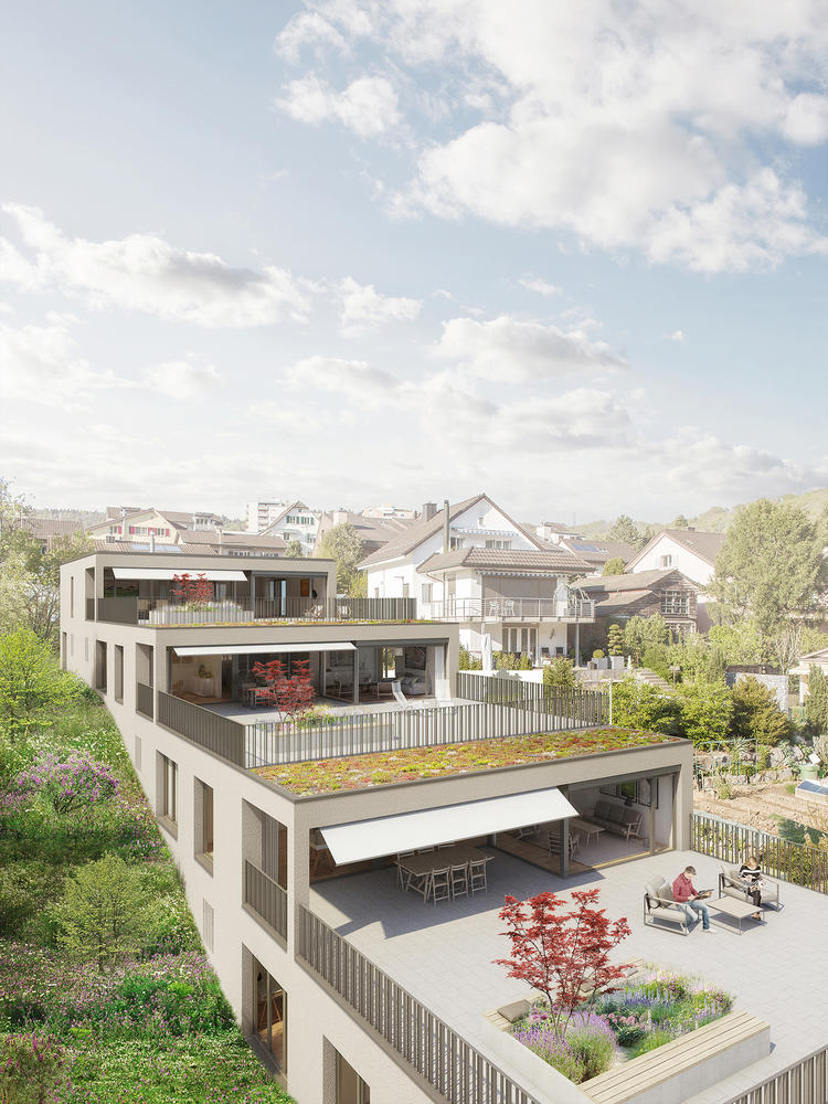 Architekturvisualisierung
Render
4 Terassenhauser, Talacker 13, 
Nussbaumen, Schweiz, 
KMP Architektur AG
2018
Vermarktung
Development